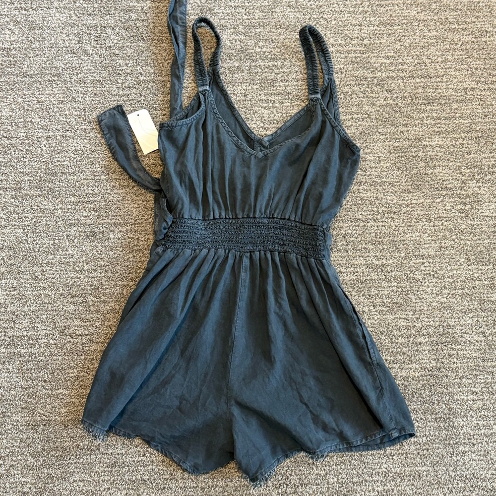 NWT Cloth & Stone Tie-Waist V-Neck Sleeveless Romper Women’s XS Twilight Grey - Picture 5 of 11